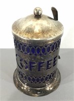 Coffee Canister w/Cobalt Glass Lining & Spoon