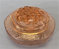 Pink Glass Flower Bowl w/Frog -Frog is Chipped