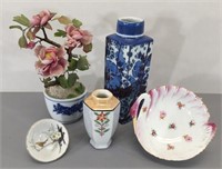 Glass Flower & Assorted Porcelain Items