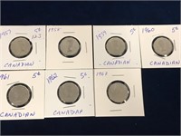 1957, 58, 59, 60, 61, 62, 67Canadian nickels