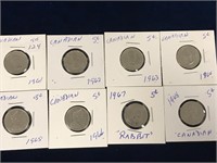 1961 62, 63, 64, 65, 66, 67, 68 Canadian nickels