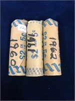 1960, 61, 62 rolls of  Canadian nickels