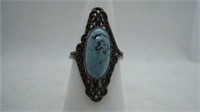 Vintage Costume Silver Colored Ring Blue Stone