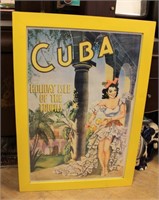 Framed Cuba art in yellow frame