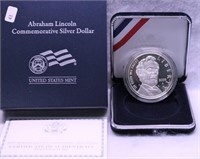 PROOF ABRAHAM LINCOLN SILVER DOLLAR W BOX PAPERS