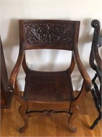 Antique Scroll Work Barrel Chair Face on Back