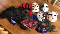Vtg Mardi Gras Mask, Feather Headdress Lot