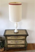 Wood Toleware Table & Vtg Marble Lamp