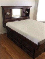 Queen Mirror Back Bed w/ Storage Underneath