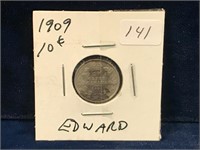 1909 Canadian silver ten cent piece