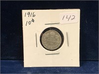 1916 Canadian silver ten cent piece
