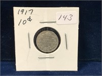 1917 Canadian silver ten cent piece