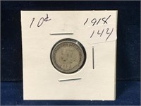 1918 Canadian silver ten cent piece