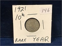 1921 Canadian silver ten cent piece