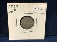 1929 Canadian silver ten cent piece