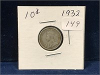 1932 Canadian silver ten cent piece