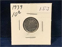 1939 Canadian silver ten cent piece