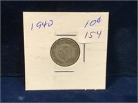 1940 Canadian silver ten cent piece