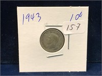 1943 Canadian silver ten cent piece