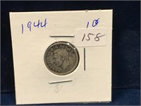 1944 Canadian silver ten cent piece