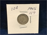 1945 Canadian silver ten cent piece