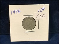 1946 Canadian silver ten cent piece
