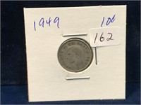 1949 Canadian silver ten cent piece