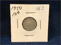 1950 Canadian silver ten cent piece