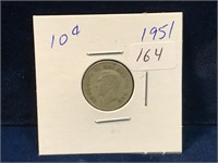 1951 Canadian silver ten cent piece
