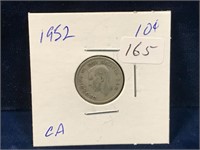 1952 Canadian silver ten cent piece