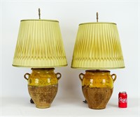 Pair French Faience Pot Lamps