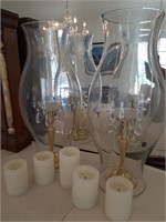 BRASS AND CYSTAL GLASS CANDLE HOLDERS SET