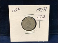1959 Canadian silver ten cent piece