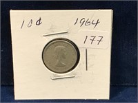 1964 Canadian silver ten cent piece