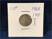 1965 Canadian silver ten cent piece