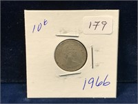 1966 Canadian silver ten cent piece