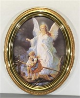 Oval Angel Print in Gilded Plastic Frame