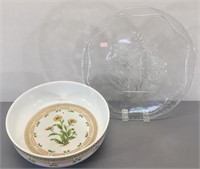 Floral Bowl & Embossed Glass Platter