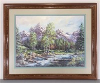 Framed Print -Mountainscape w/Cabin