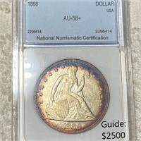 1868 Seated Liberty Dollar NNC - AU58+