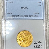 1914-S $5 Gold Half Eagle NNC - MS62+