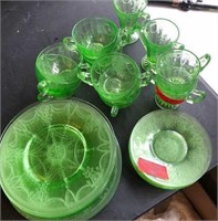 Green Depression Glass set