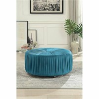 Round Ottoman with Caster in Blue
