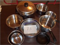 Pots & pans, Stainless bowls, Cast iron fry pan