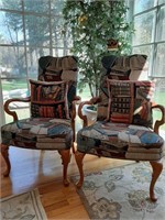 PAIR OF BOOK UPHOLSTERED KING CHAIRS