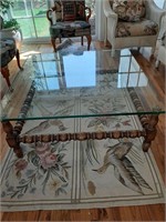 WOOD SPINDLED GLASS TOPPED COFFEE TABLE 17X42X42