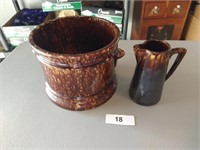 Brown Glazed Bucket & Pitcher