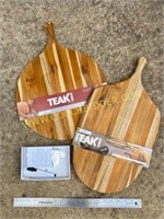 2 Teak Cheese Boards w/ cheese markers