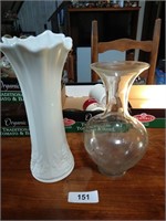 Drip Edge Grapevine Milk Glass Vase & Other Vase