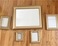 Gold Toned Mirror with Coordinating Picture Frames